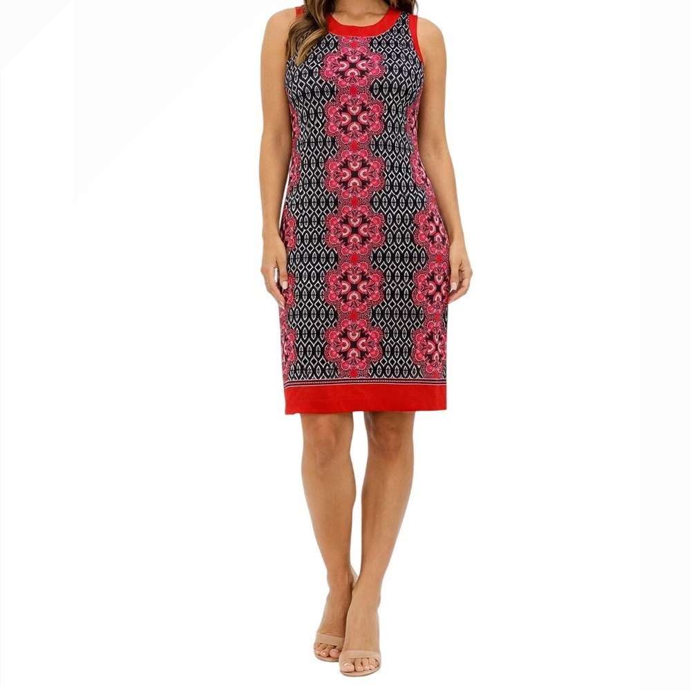 Rose & Olive Sleeveless Shift Dress L Pink Navy‎ Printed Lined Boho